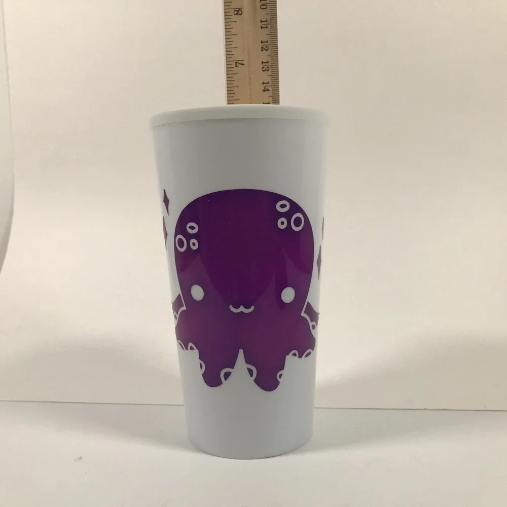 Purple Octopus Travel Tumbler White Reusable Coffee Cup with Black Lid